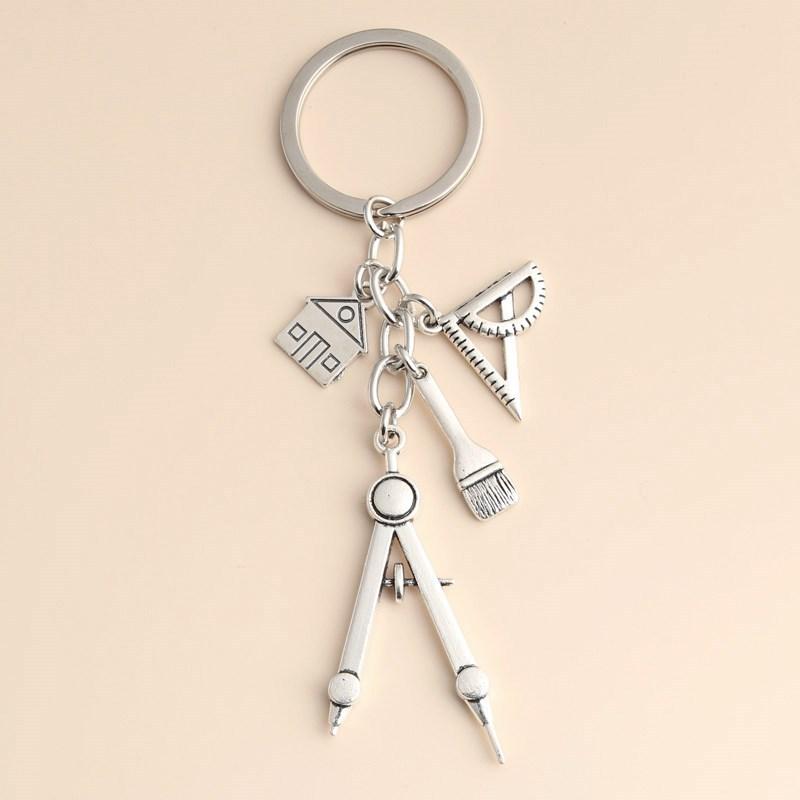 Compass Keychain Mini - Многофункциональный серебряный брелок-линейка, треугольник, циркуль, 1