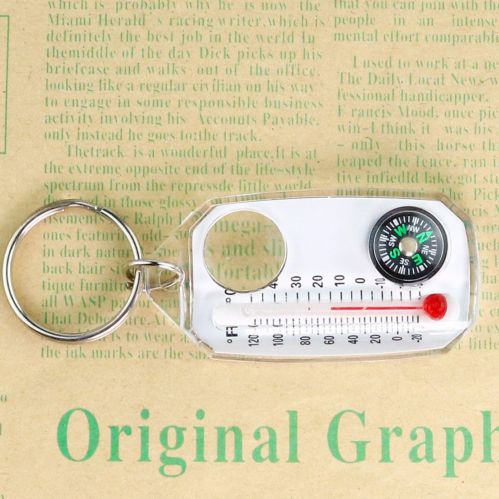 Compass Keychain Mini - Компас для выживания 3-в-1: многофункциональный мини-компас-брелок