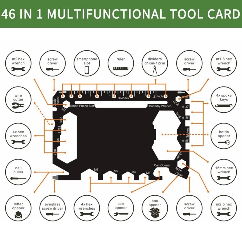 Multitool Credit Card - Многофункциональный инструмент 46 в 1 размер